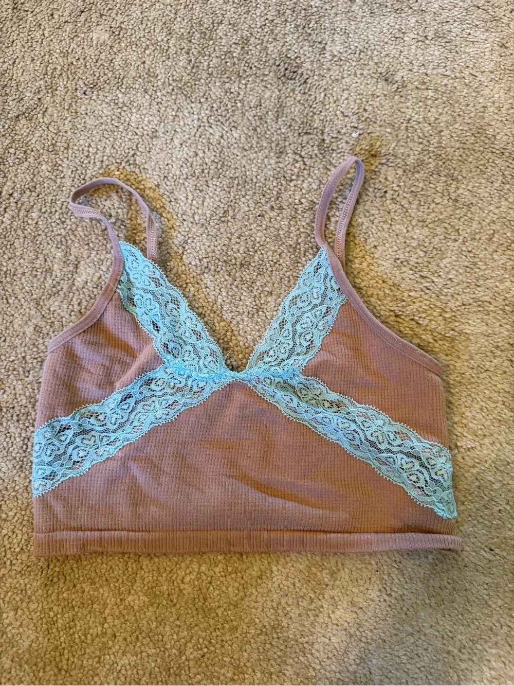 Urban Outfitters Mauve Bralette with Aqua Lace Trim